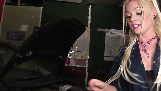 Hot blonde bitch in pink fishnets enjoy in the fucking by the car