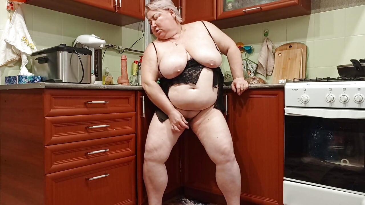 Mother-in-law Masturbates with Sex Toys in the Kitchen