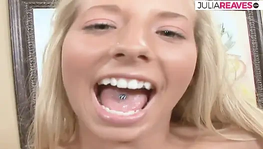 Hot girl moans as lover thrusts her pierced pussy with a big dildo