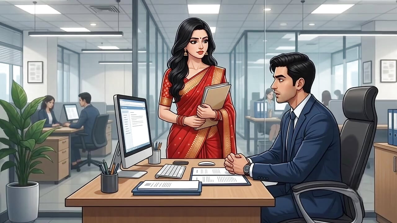 Indian secretary marries hardcore Dia in the night office promotion animation