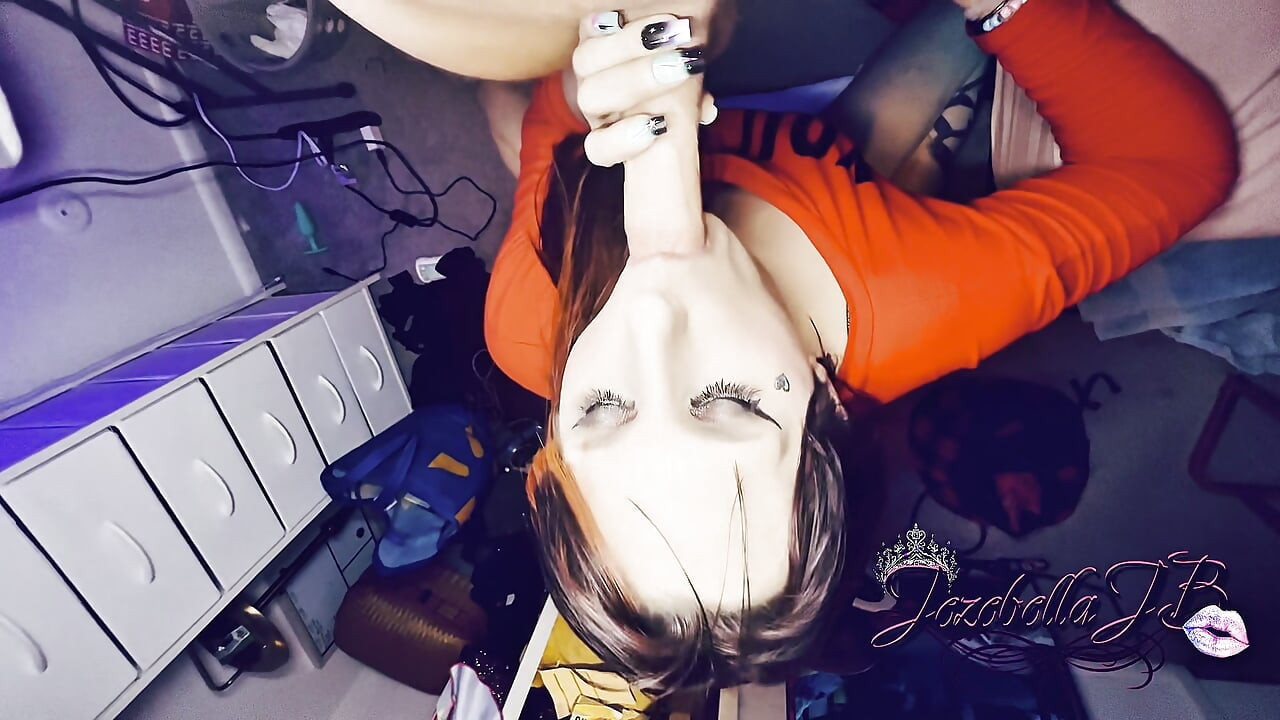 jezebellajb shemale cum swallow face fuck on knees deepthroat throatpie sissy cim creampie cum eating tranny ladyboy