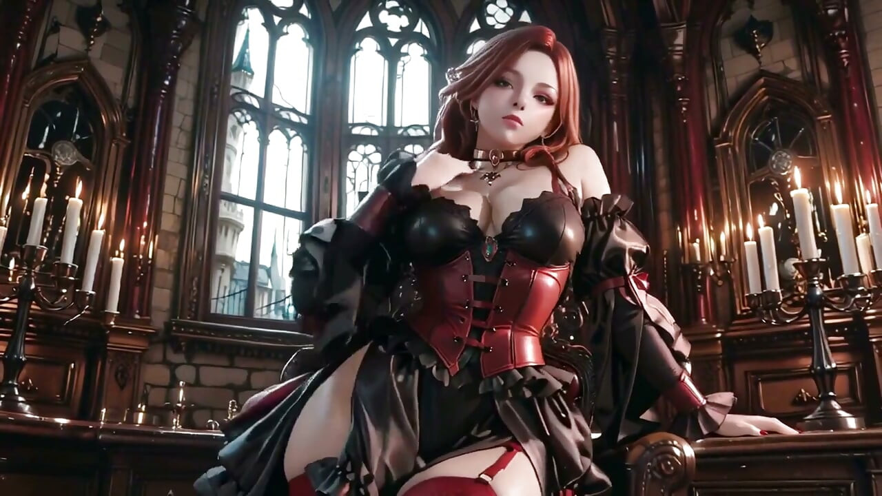 Gothic Redhead Queen! a Lavish Coronation in the Candlelit Hall, Kneeling with a Golden Cup and Sheer Stockings