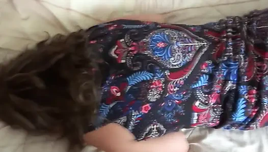 Stepson enjoys Latina stepmom while she lays on her bed, mutual masturbation and cum on hairy pussy