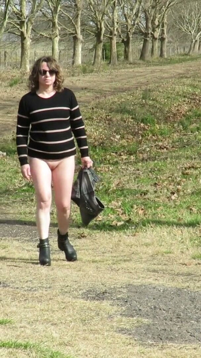Walking on an ass through the countryside. Mature shy amateur blonde strips naked. | Clip 1