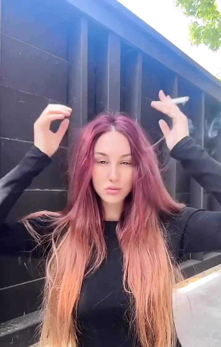 Smoking Outdoor Along Hair Fetish and Boobs Flash
