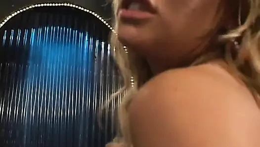 Enchanting blonde with big boobs masturbating with a sex machine