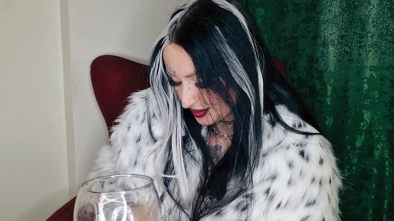 Spit fetish. Dominatrix Nika prepares a cocktail of spit and chewed cherries for you. Food fetish.