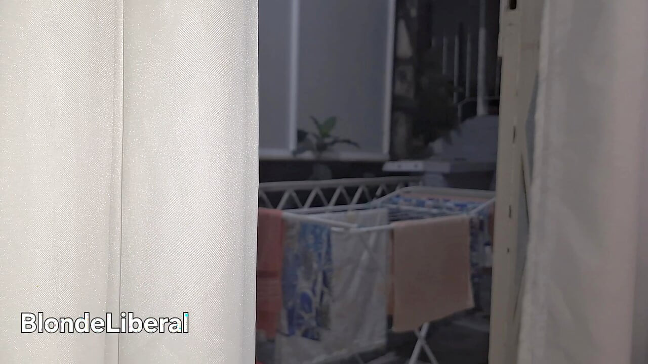 Naughty Housewife Showing off to Passers-by While Her Husband Works