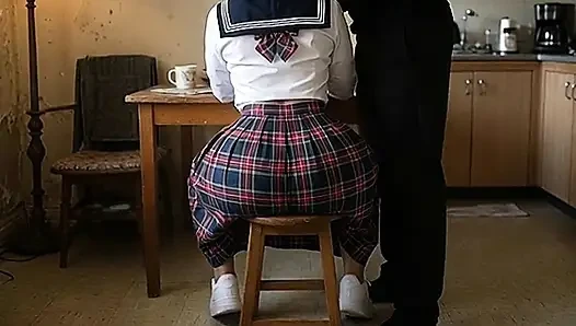 Uncle Pressing His Petite Big Ass Schoolgirl Niece on the Chair