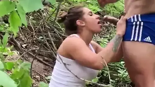Girlfriend gets fucked in the woods. CIM!