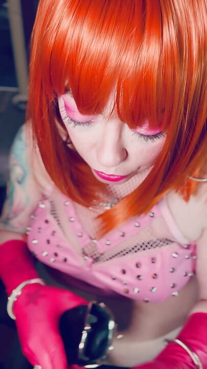 Sweet In Pink! Tina Snua Dressed In Pink Latex Gloves Smoking A Cork Cigarette - Snap Inhales Drifting Smoke OMI OME Dangles