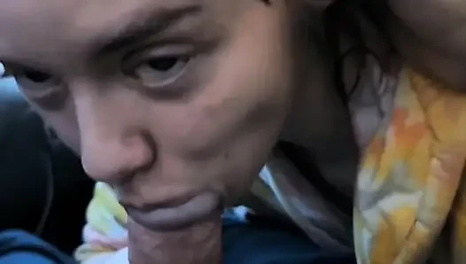 Slutty teen ex girlfriend deepthroats thick cock in the car!