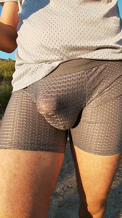Walking in sexy tight breathable shorts having a erection | Clip 2