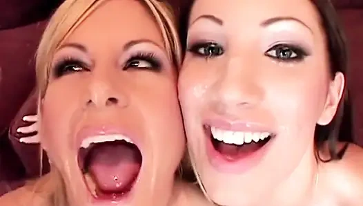 Blonde &brünette süße mit schönen titten in einer heißen blowy orgie