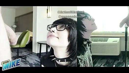 18yo Emo Dream Girl Gwen Shows Off Impossibly Sloppy Deepthroat and Ballsack Sucking