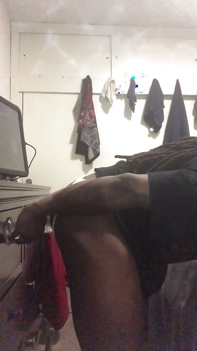 Black Male Booty Slides Thong to the Side Solo Anal Dildo Session