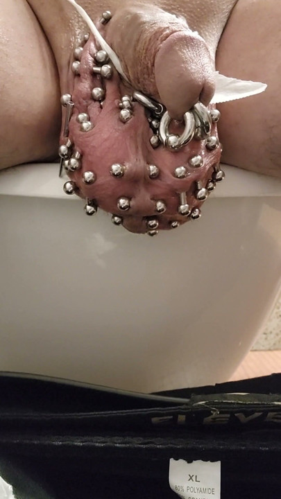 Added more 6 gauge piercings to my scrotum,  slid my finger down my urethral using my precum | Clip 3