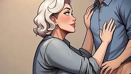 Waifu sekretärin pOV - weiße haare, GILf & brünette büro-nahaufnahme necken