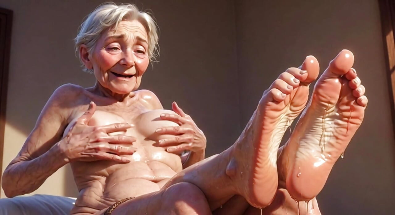 Old Granny Enjoying Oil Foot Massage - Desperate for Tongue in Toes