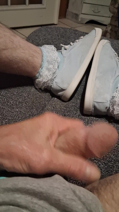 Just looking at my cock with my sissy sneakers