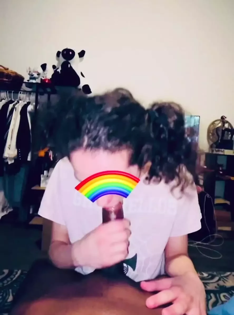 Pigtails femboy sucking a nice cock