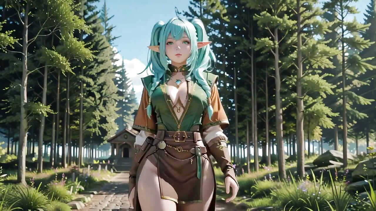 Forest Fantasy! Blue Elf Kneeling, Green Elf Teasing, Sun-dappled Magic & Wand Play, Who Gives in First?