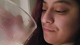 Latina piss in a glass and swallow