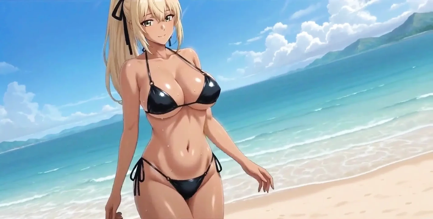 Naughty Blonde Exhibitionist: Bikini Strip and Beach Solo Orgasm Ai Generated