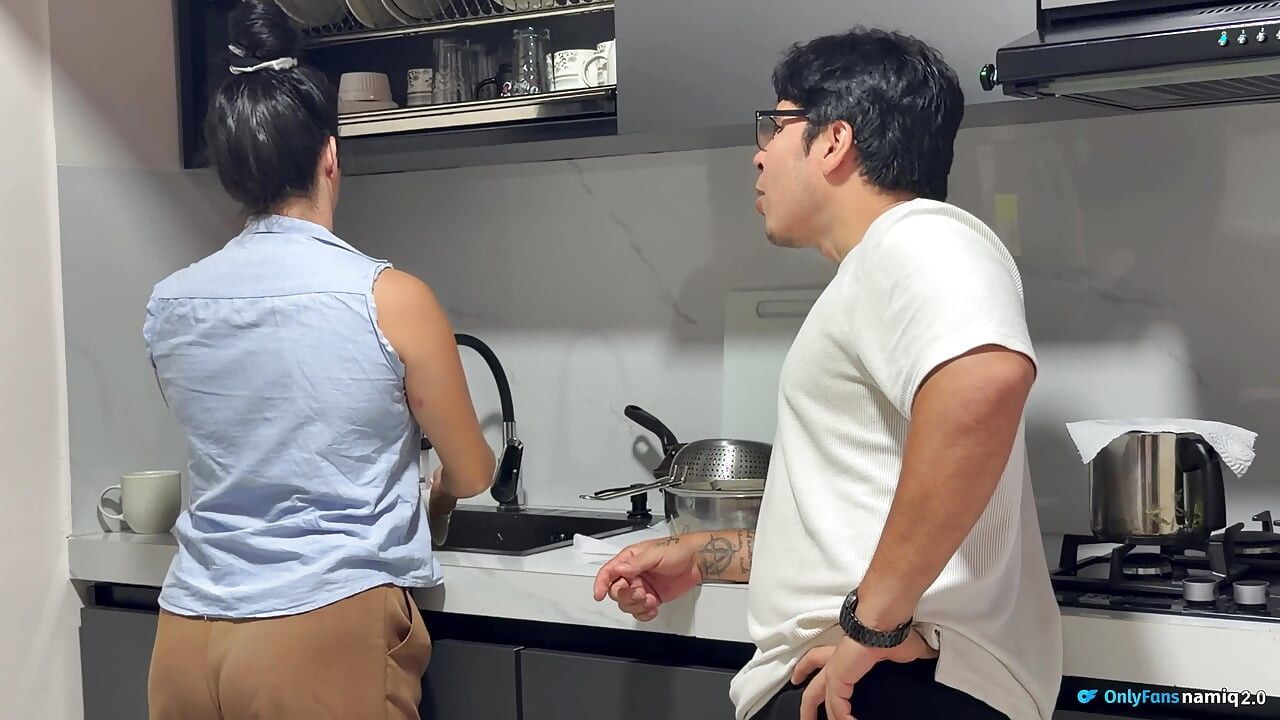 Passionate sex in the kitchen with a beautiful Latin wife with pink pussy!