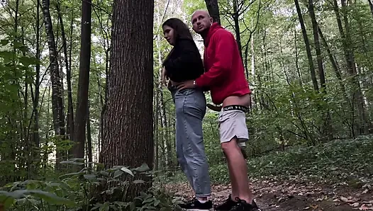 Extreme sex in the forest: with a young girl with big breasts.