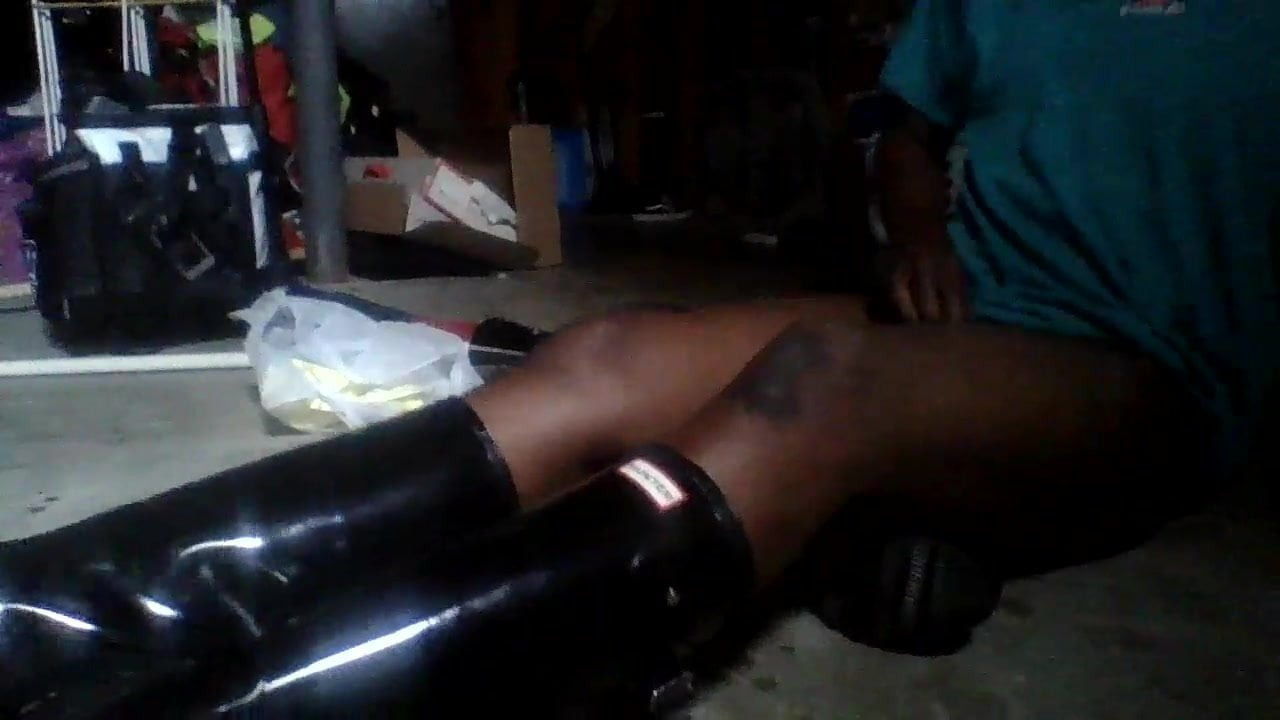 masturbating in shiny hunter boots