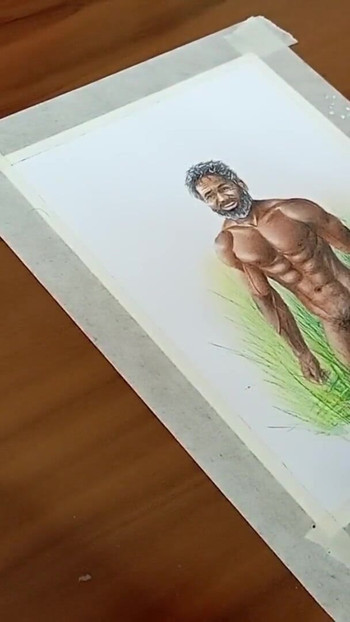 Emotional moment from "Erotic Art Or Drawing of A Muscular Indian Desi Man exhibition his Big Black Cock outdoors among the"