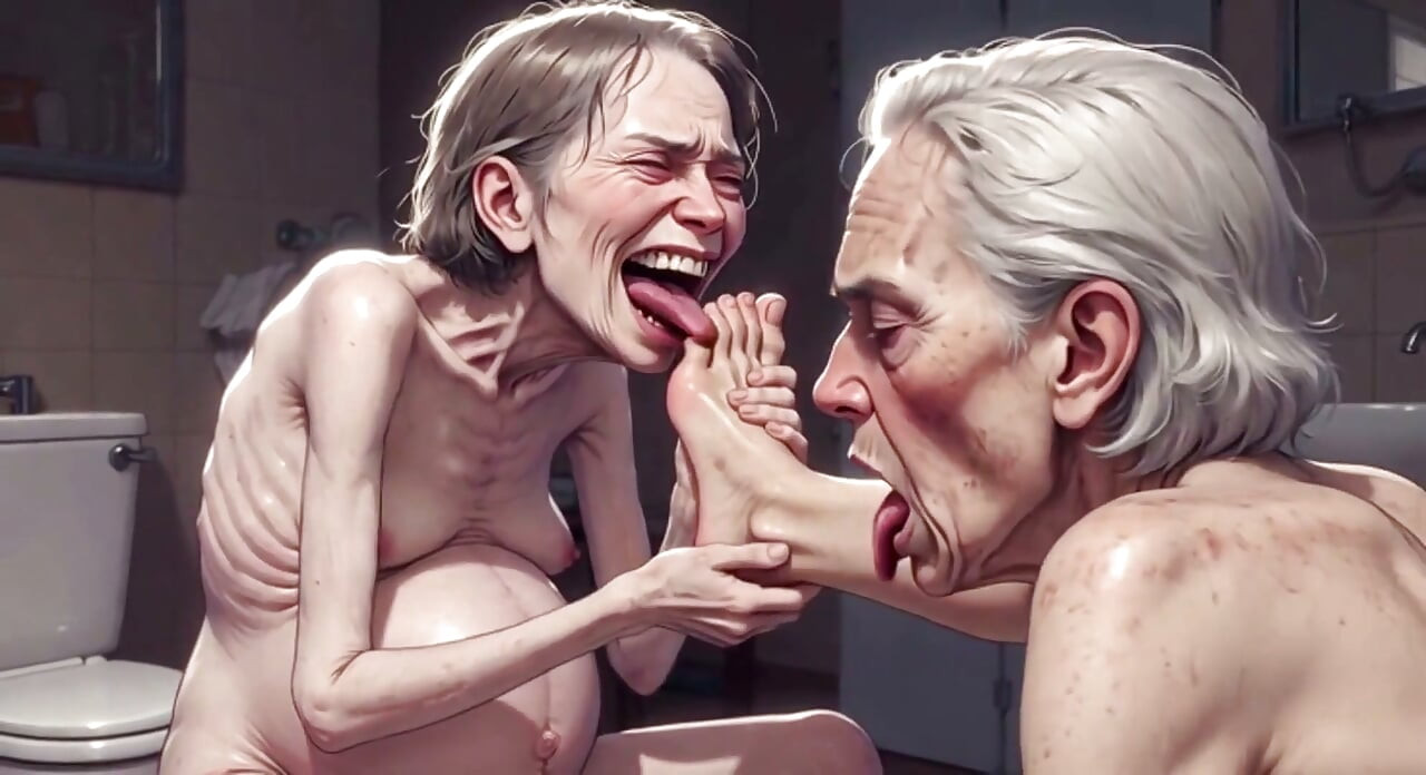 醜い90歳のおばあちゃんの足フェチ - 快感の中で舐めたり喘ぎたり