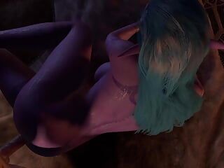 Purple Night Elf en Skyrim tiene anal lateral en la cama - parodia porno de Skyrim - clip corto