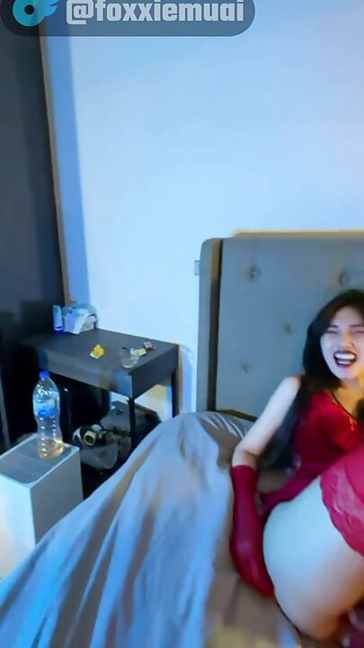 Foxxie Muai Locked in Chastity Cage and Red Lingerie – Surprise for My BF