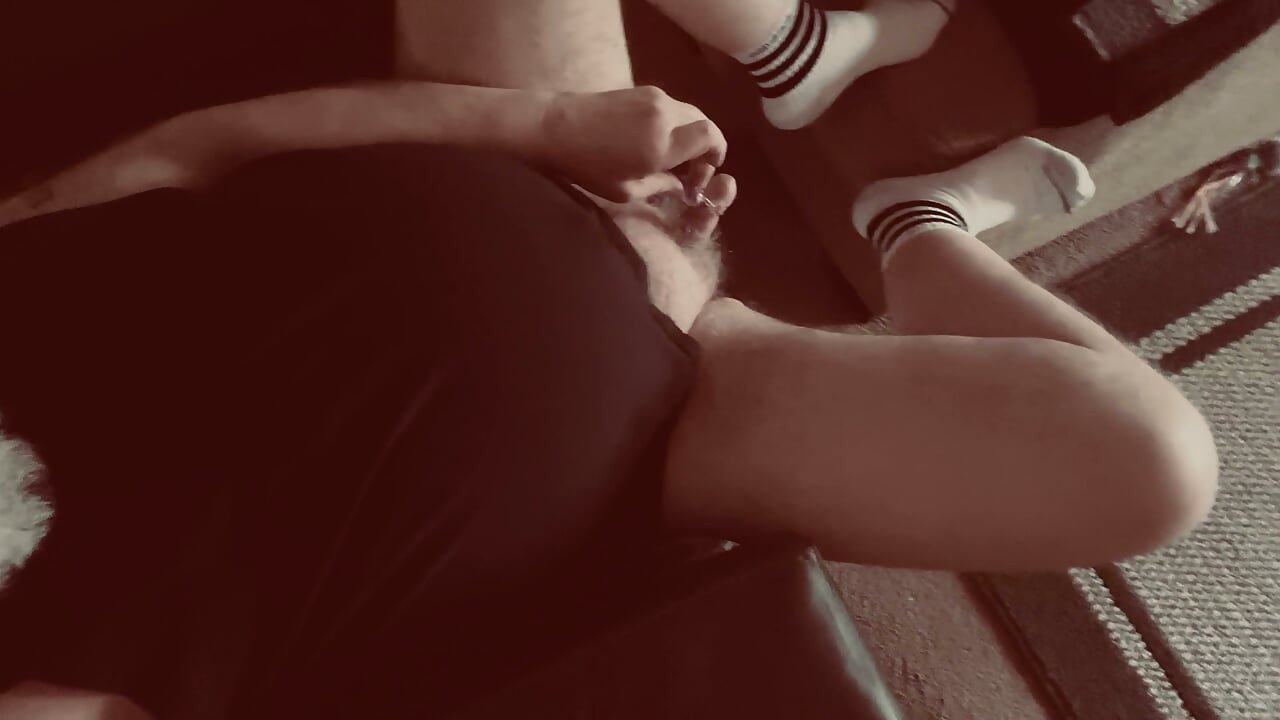 Horny stachebear all splayed out edging his hairy little dick with a small vibrating ring and gets all worked up verbally.