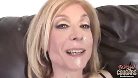 Old white cunt Nina Hartley owned by fat black cock