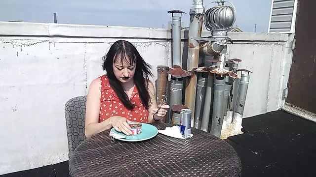 Dumb Goth Girl eats cat food