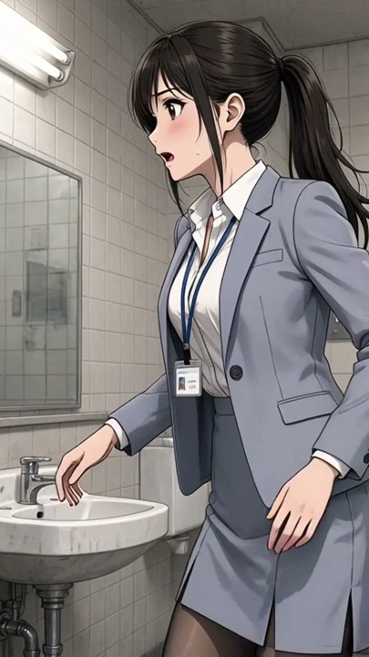 Office lady pees inside the men's restroom | Clip 1