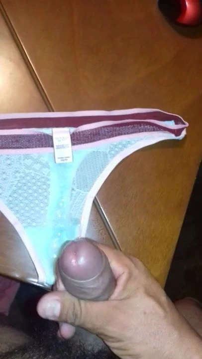 cum in blue thong