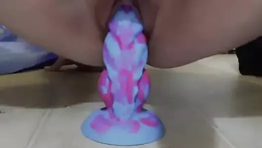 Stretching My Tight Pussy with a Massive Monster Cock Dildo