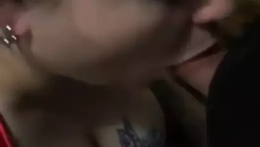 Coworker gets cum on her tongue