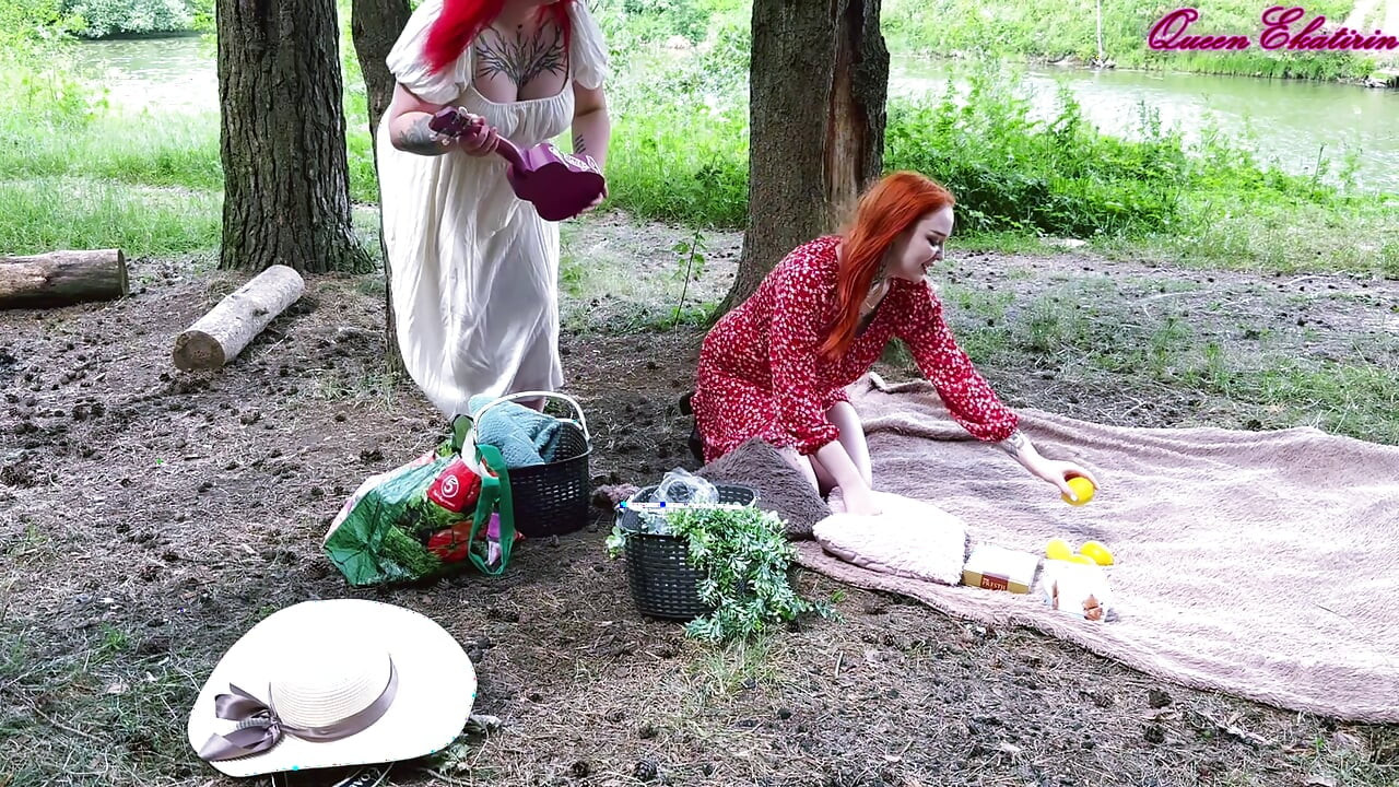Girlfriends on a picnic licking each other's. The first lesbian sex.