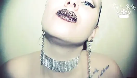 Brown glittery lips and sexy chocolate eating