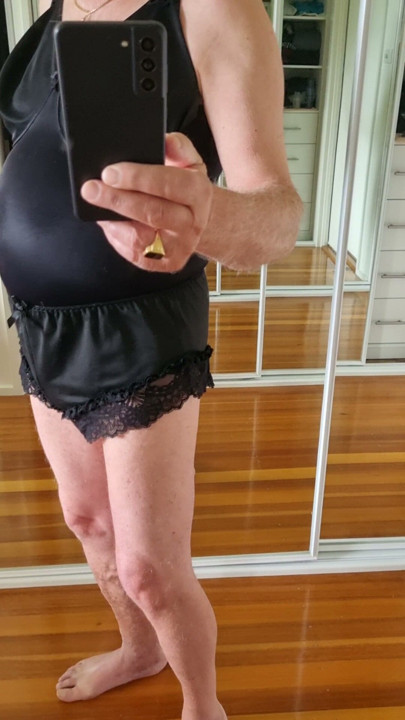 Crossdressing and ready to masturbate.