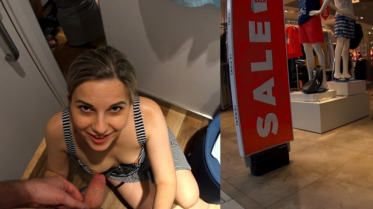 Fitting Room Sex with Clothing Store Consultant Ends Cum Swallow