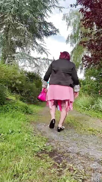 Dressed in a little pink pleated skirt for an evening out