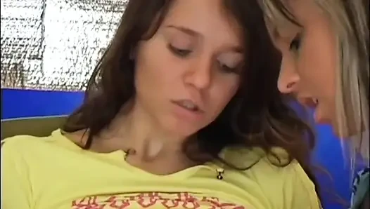 Lesbians Friends Play with a Cucumber