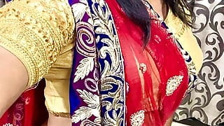 Bambi dressed in red saree beautiful pictures and dance