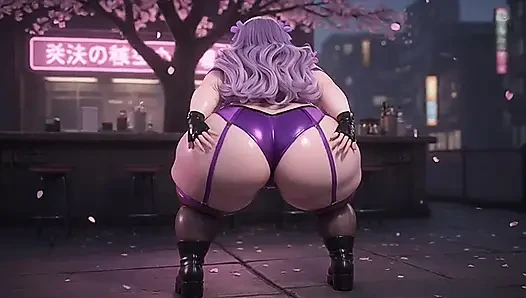 BBW Anime-schätzchen schüttelt riesigen arsch in lila tanga